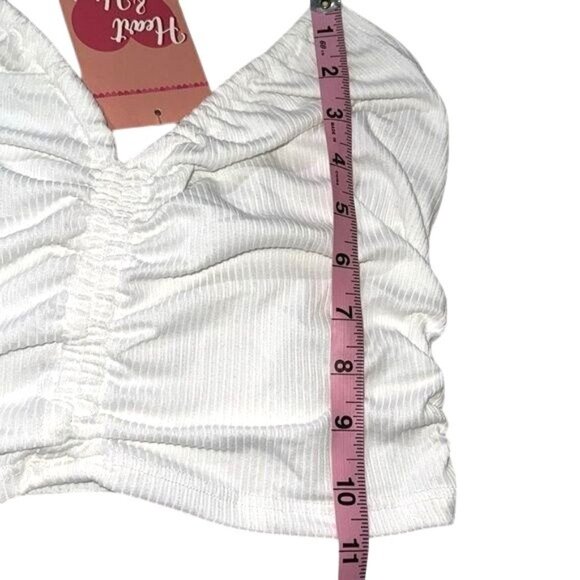 Heart & Hips White Ribbed Ruched Halter Crop Top L 86% Polyester 4% Spandex - Picture 7 of 7